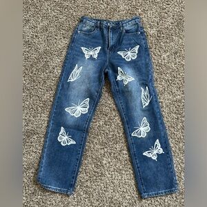NEVER WORN - Flowy jeans with butterfly pattern